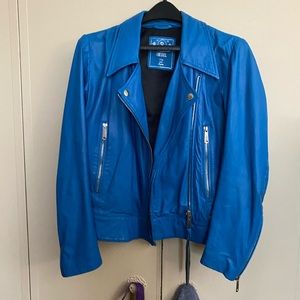 Vintage Diesel Turquoise Blue Lambskin Leather Biker Jacket